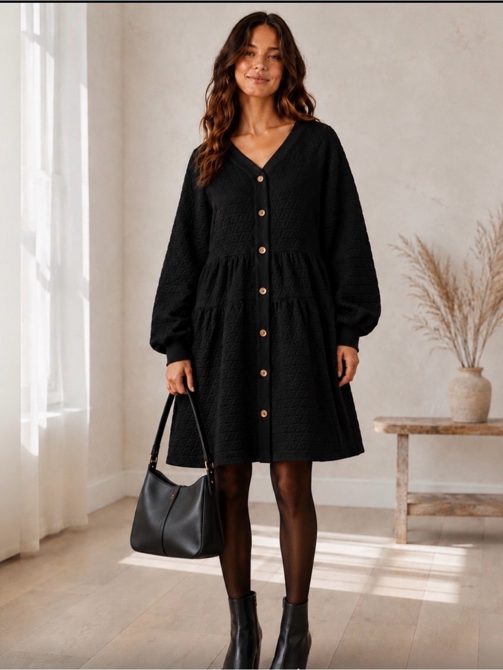 NWT Jodifl Boutique Long Sleeve Button Down Quilted Boho Dress Size Large